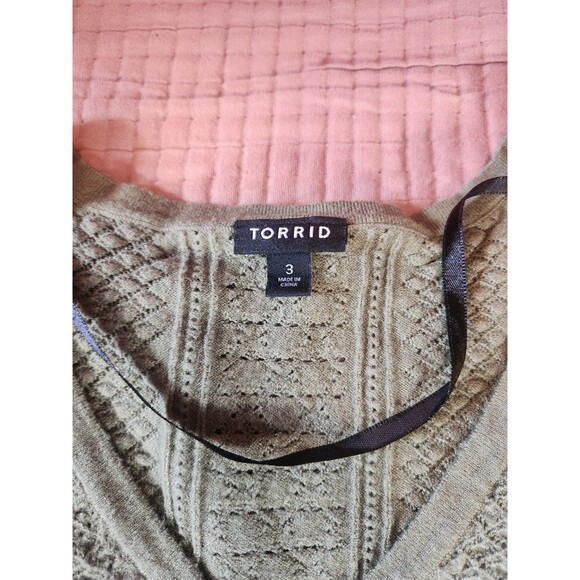 Torrid Sweater Womens 3X Everyday Soft Pointelle Pullover Short Sleeve Green - Picture 3 of 6